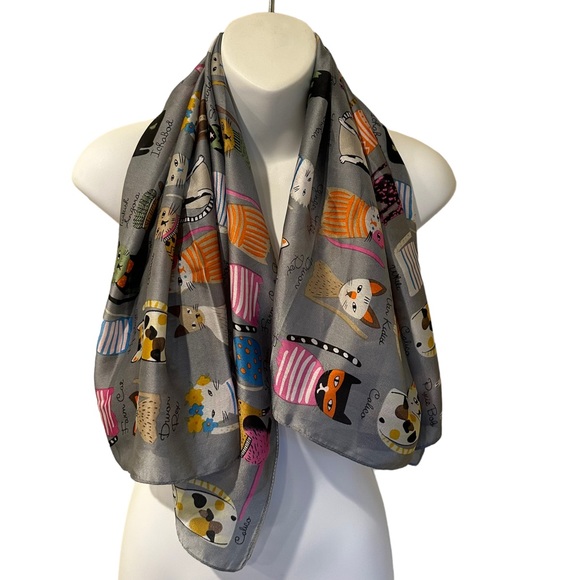 New Style Wear Character CAT SCARF Silk Blend - Picture 2 of 8